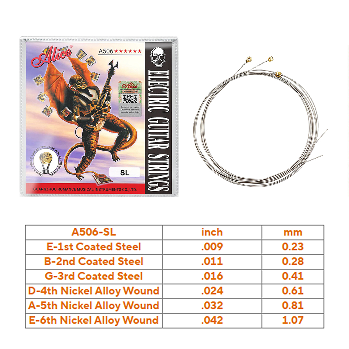 AliExpress Alice 1 Set A506-L / A506-SL Electric Guitar Strings – Super Light 009-042, Nickel Plated Alloy Wound, Steel Core, for Beginners, view 2