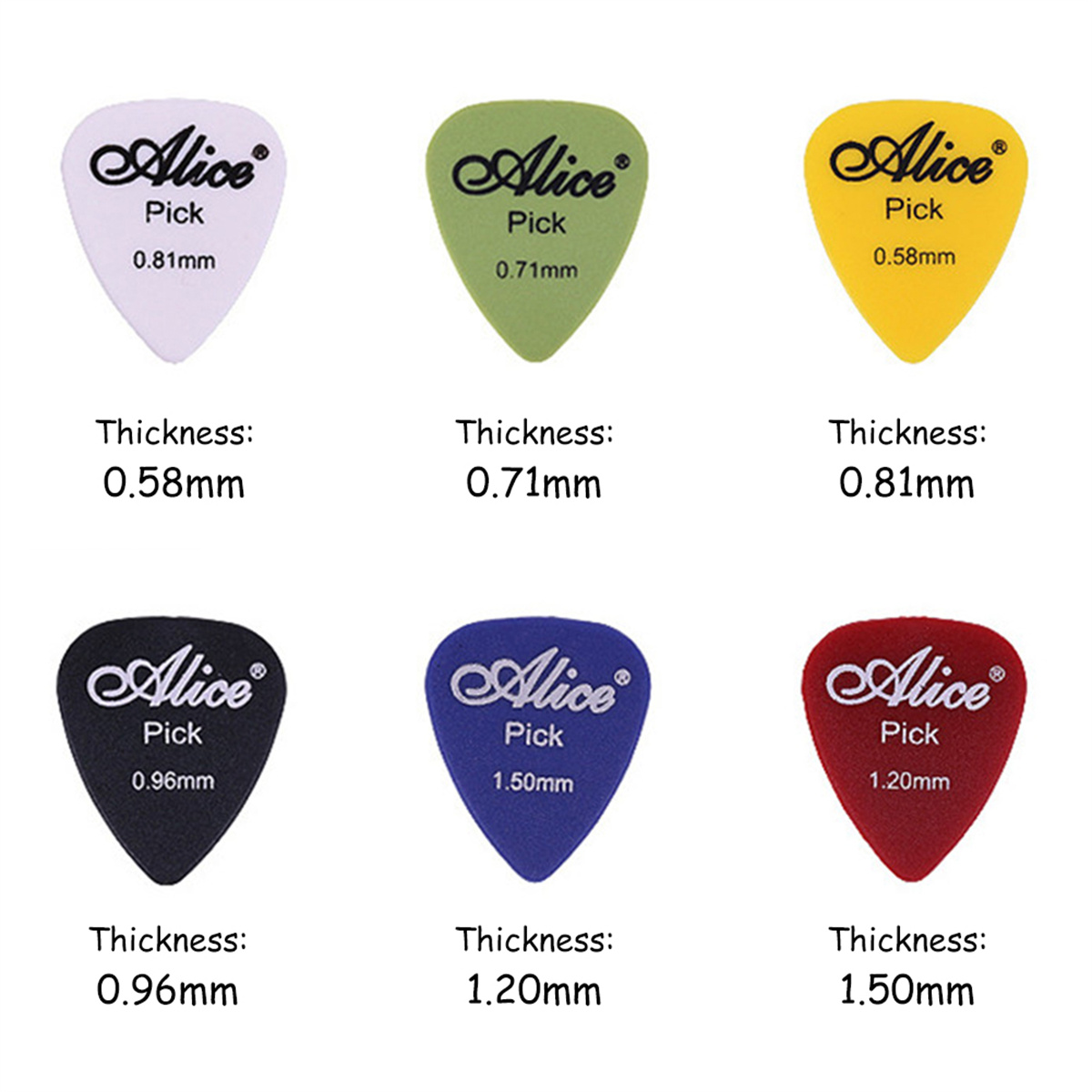 AliExpress Alice 12/24/50/100 Pcs Guitar Picks Set: Assorted Thicknesses (0.58/0.71/0.81/0.96/1.2/1.5mm) for Acoustic, Electric & Bass, view 2