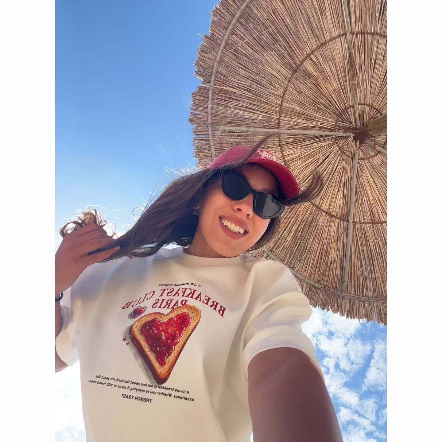 AliExpress American 100% Pure Cotton Cartoon Retro Heart-Shaped Pomegranate Print Summer Vacation Loose Casual Women's T-shirt, view 3