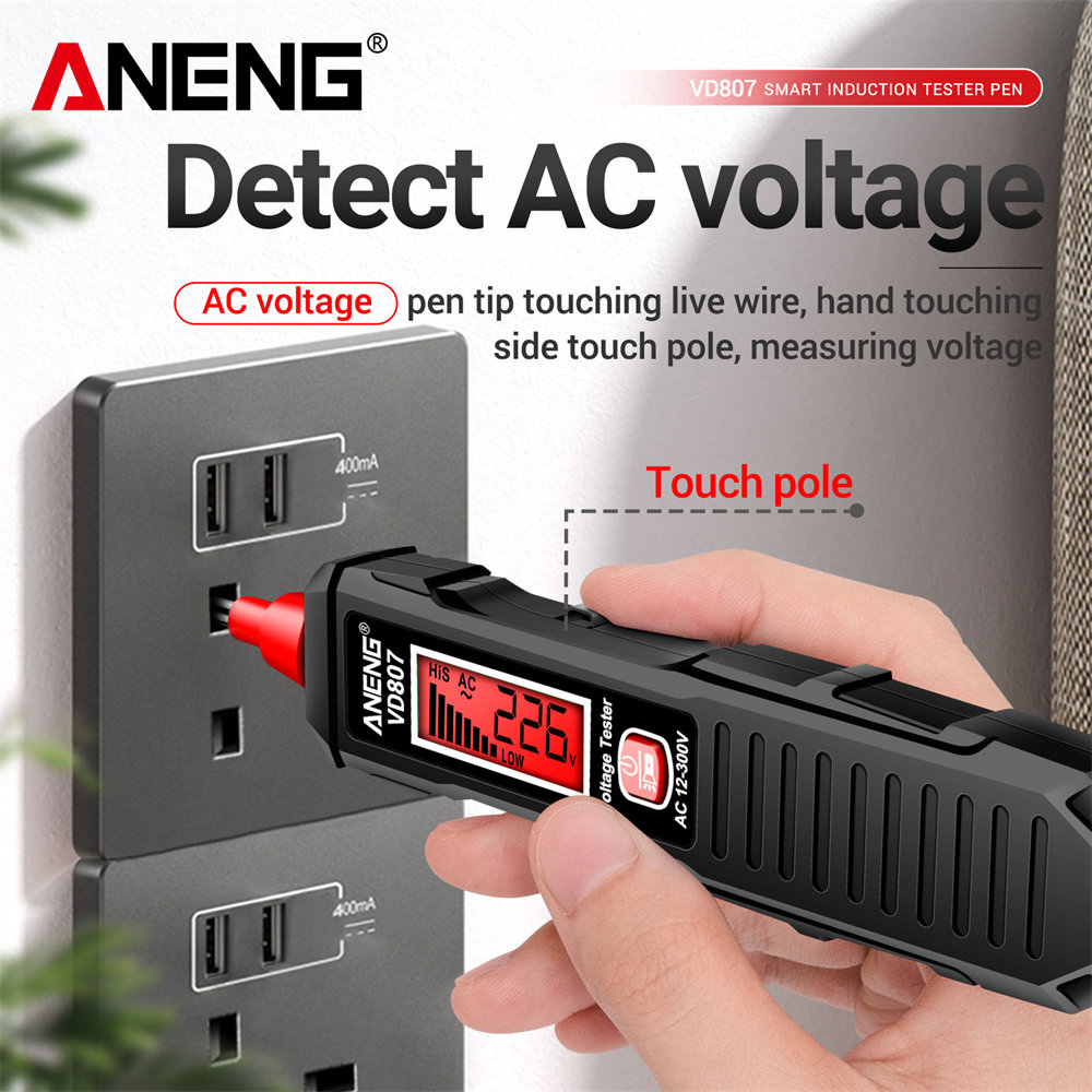 AliExpress ANENG VD807 One-word Induction Tester Portable 50/60Hz Smart Electric Pen NCV Sensor AC 12-300V Non-contact Wire Detector Tools, view 2