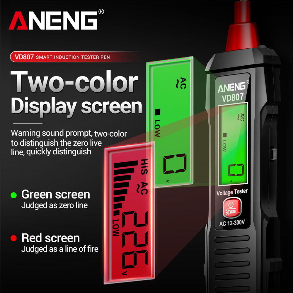 AliExpress ANENG VD807 One-word Induction Tester Portable 50/60Hz Smart Electric Pen NCV Sensor AC 12-300V Non-contact Wire Detector Tools, view 3
