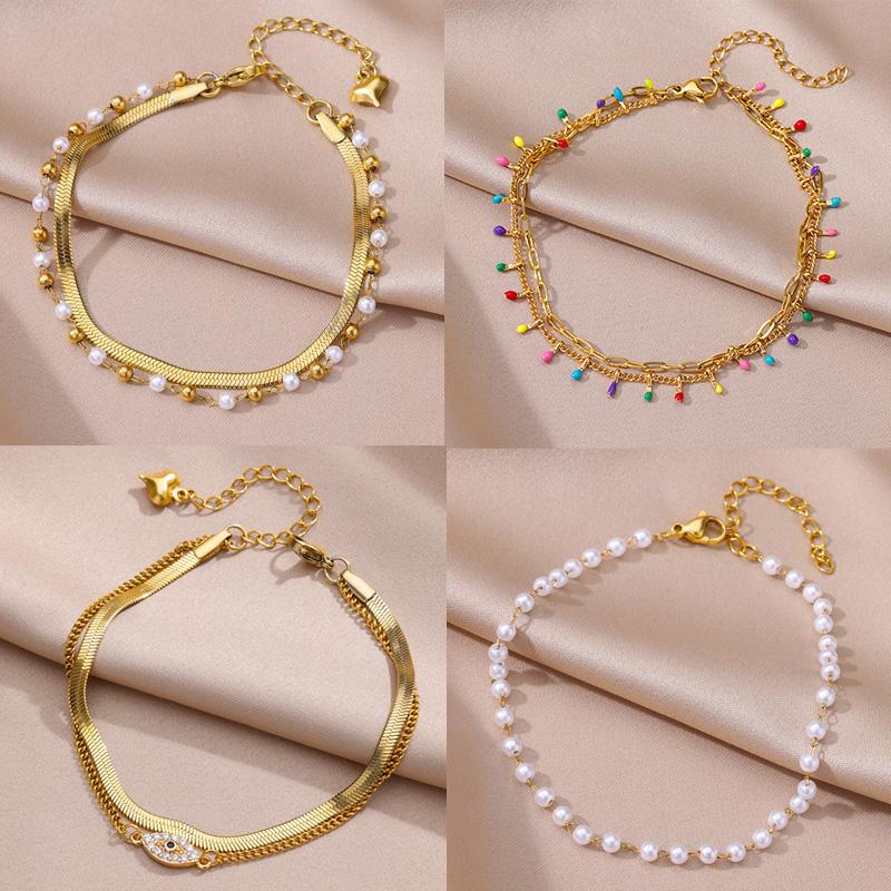 AliExpress Gold-Tone Pearl Chain Stainless Steel Anklet