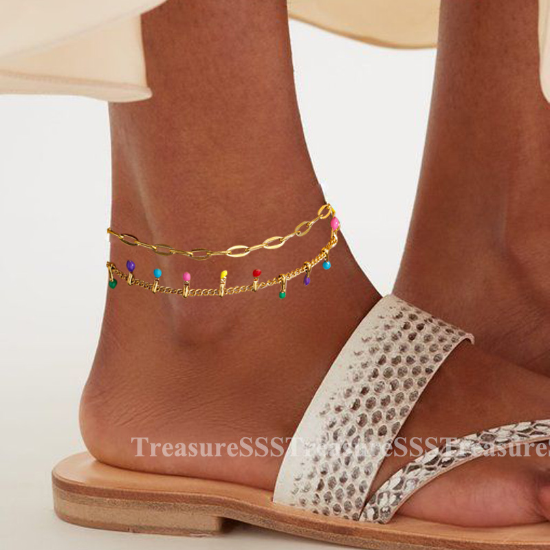 AliExpress Gold-Tone Pearl Chain Stainless Steel Anklet, view 2