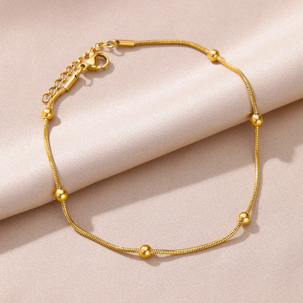 AliExpress Gold-Tone Pearl Chain Stainless Steel Anklet, view 3