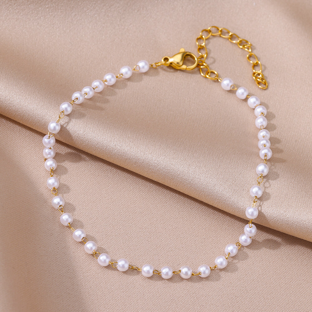 AliExpress Gold-Tone Pearl Chain Stainless Steel Anklet, view 6