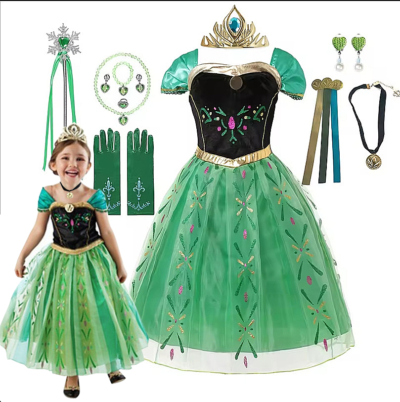AliExpress Anna Costume For Kids Girl Fancy Birthday Party Gown Princess Dress Carnival Party Children Clothing Full Printing Vestidos