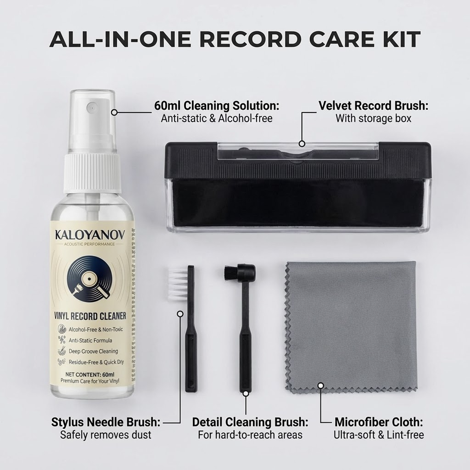 AliExpress Anti-Static Vinyl Record Cleaner Kit Alcohol-Free Turntable Spray Velvet Brush Stylus Needle Microfiber Cloth For LP Player, view 2