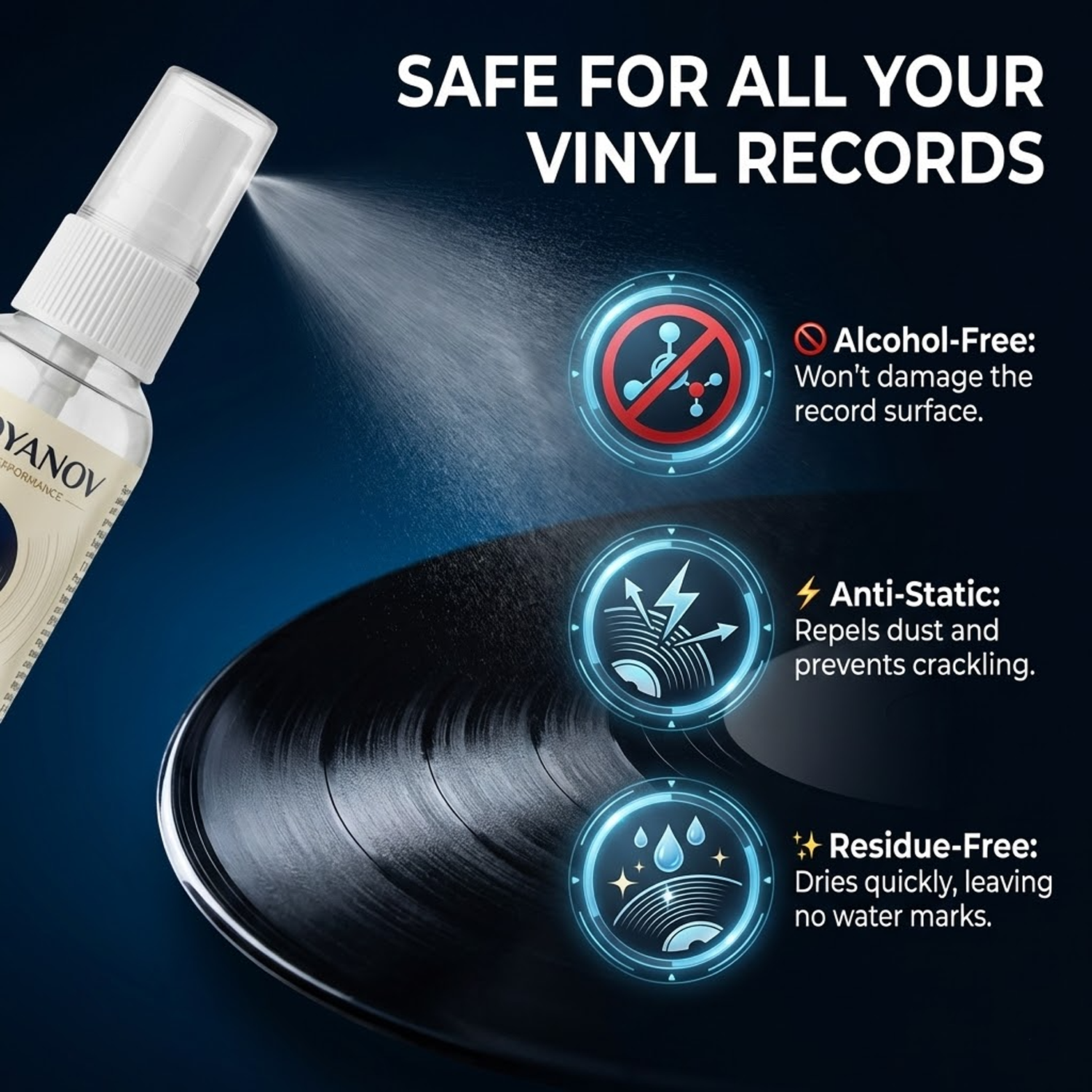 AliExpress Anti-Static Vinyl Record Cleaner Kit Alcohol-Free Turntable Spray Velvet Brush Stylus Needle Microfiber Cloth For LP Player, view 3