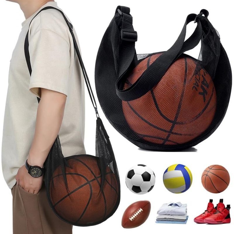 AliExpress Anti-Tear Mesh Single Ball Bag Fits Size 7 Basketball Soccer Volleyball Crossbody Carrier With Adjustable Strap & Zipper