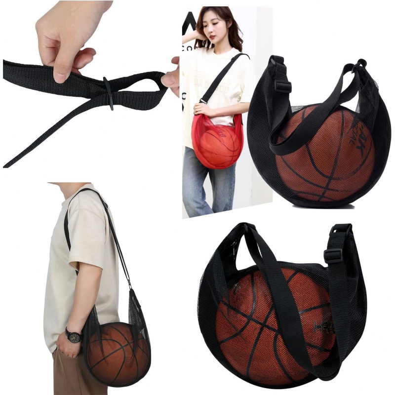 AliExpress Anti-Tear Mesh Single Ball Bag Fits Size 7 Basketball Soccer Volleyball Crossbody Carrier With Adjustable Strap & Zipper, view 4