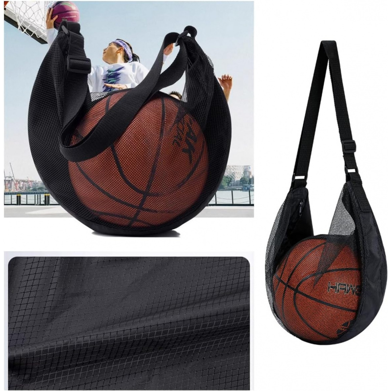 AliExpress Anti-Tear Mesh Single Ball Bag Fits Size 7 Basketball Soccer Volleyball Crossbody Carrier With Adjustable Strap & Zipper, view 5