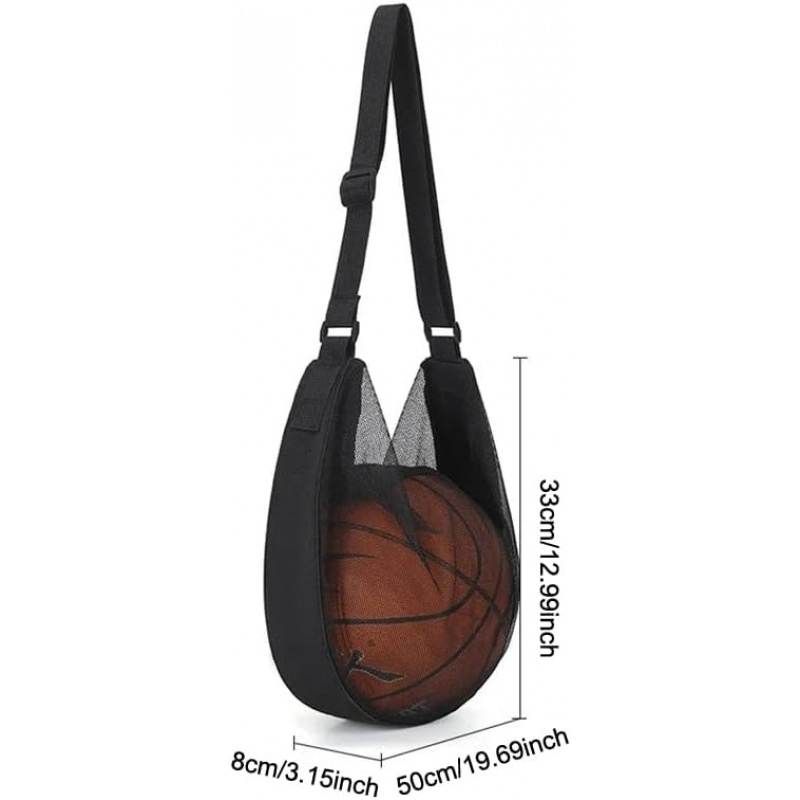 AliExpress Anti-Tear Mesh Single Ball Bag Fits Size 7 Basketball Soccer Volleyball Crossbody Carrier With Adjustable Strap & Zipper, view 6