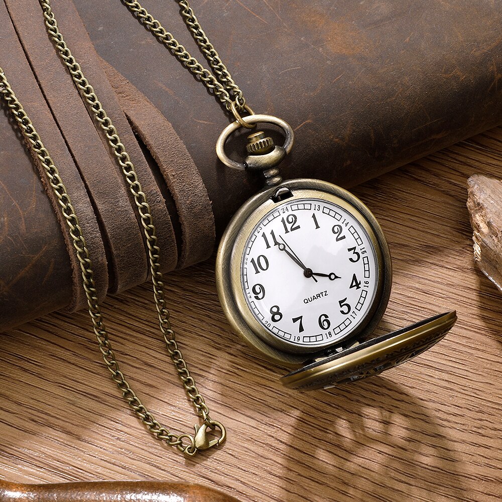 AliExpress Antique Steampunk Vintage Roman Numerals Quartz Pocket Watch Bronze Case Necklace Pendant Clock Chain Mens Women, view 5
