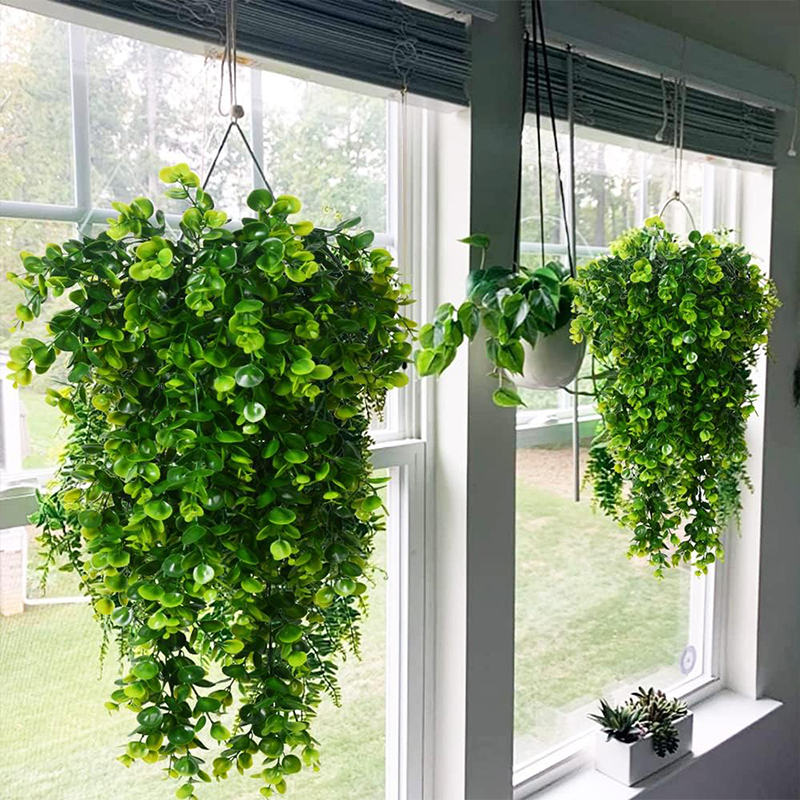 AliExpress Artificial Hanging Plants Faux Eucalyptus Leaf Greenery Vine Outdoor UV Resistant Plastic Plants for DIY Home Wedding Decoration, view 4