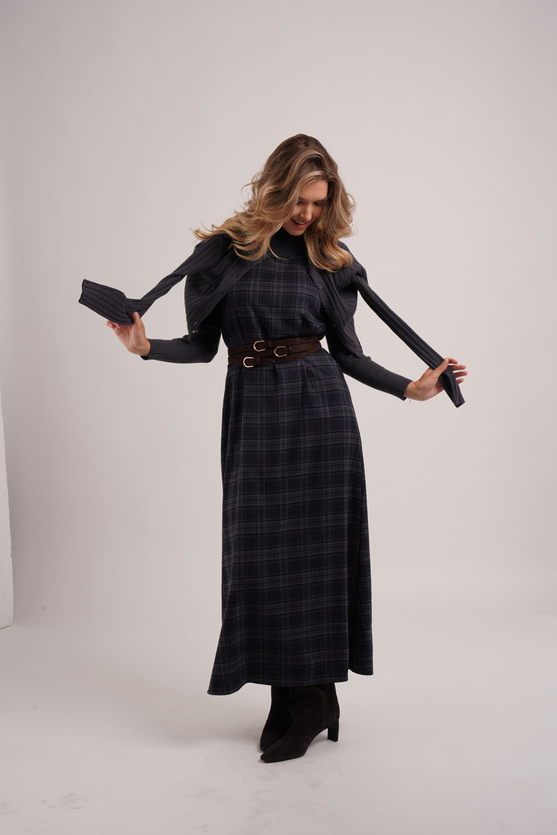 AliExpress AS AW26 Fashion Plaid slip dress match knit wide-rib cardigan Knit mockneck top woman clothes