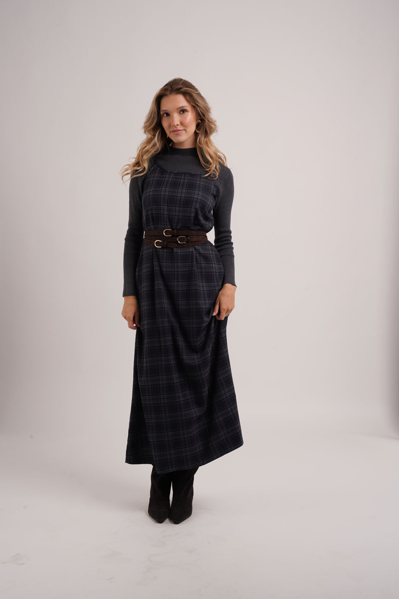 AliExpress AS AW26 Fashion Plaid slip dress match knit wide-rib cardigan Knit mockneck top woman clothes, view 2