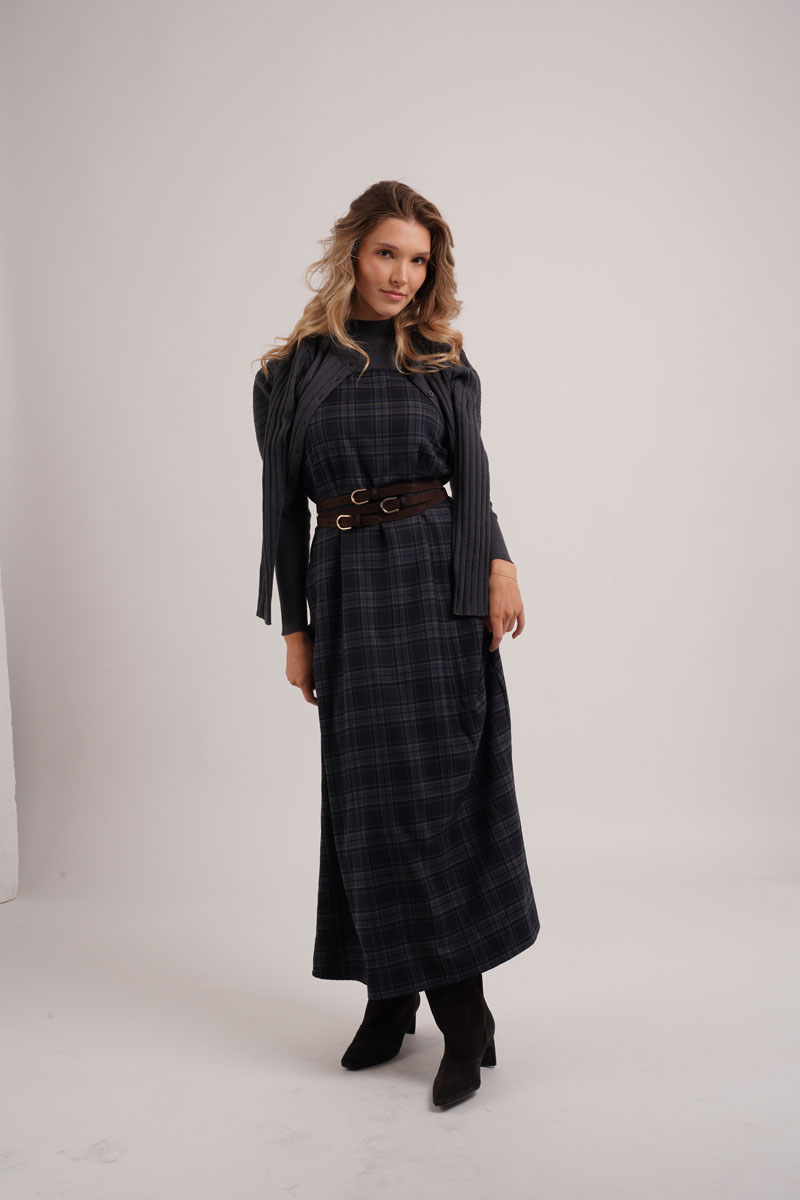 AliExpress AS AW26 Fashion Plaid slip dress match knit wide-rib cardigan Knit mockneck top woman clothes, view 3