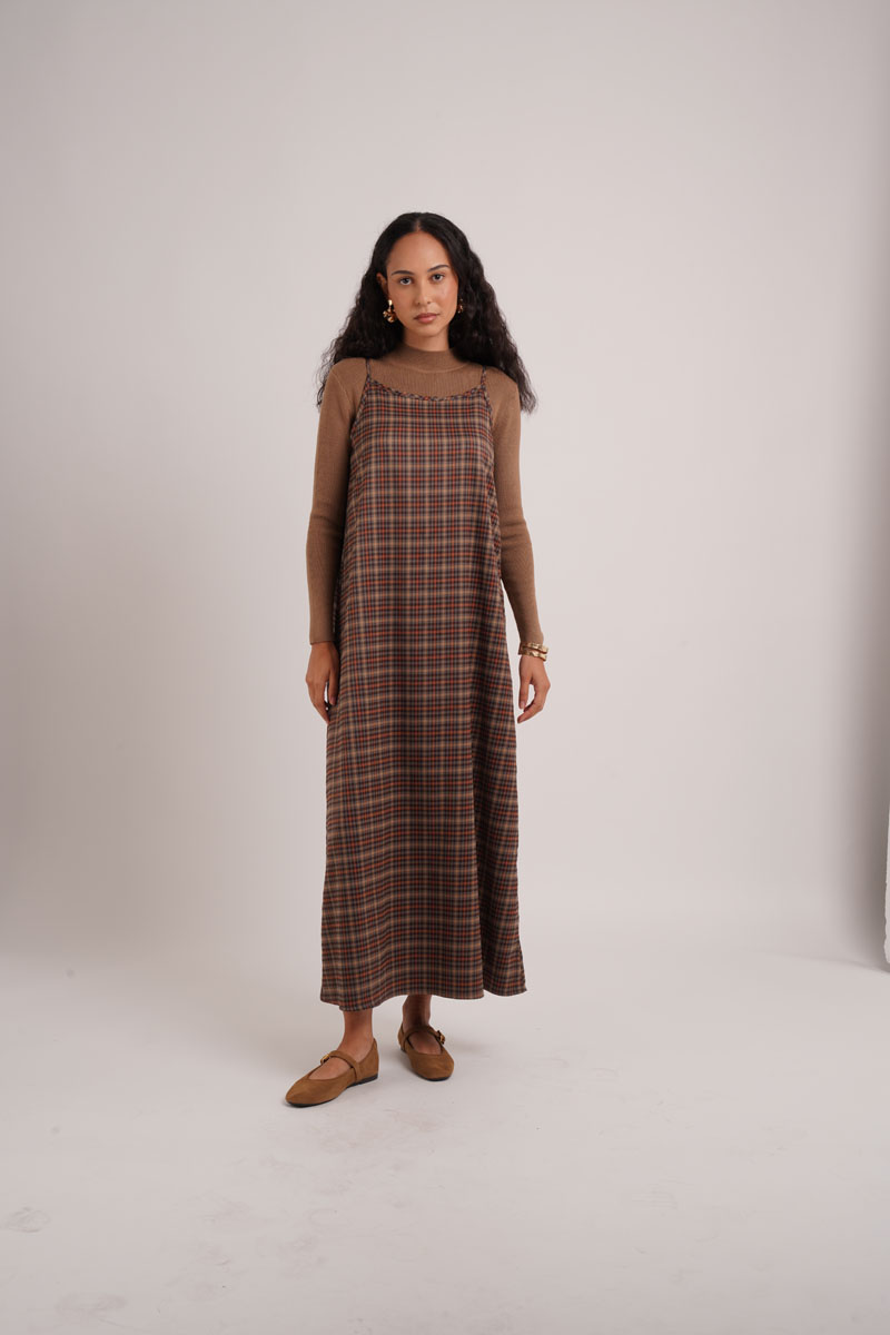 AliExpress AS AW26 Fashion Plaid slip dress match knit wide-rib cardigan Knit mockneck top woman clothes, view 4