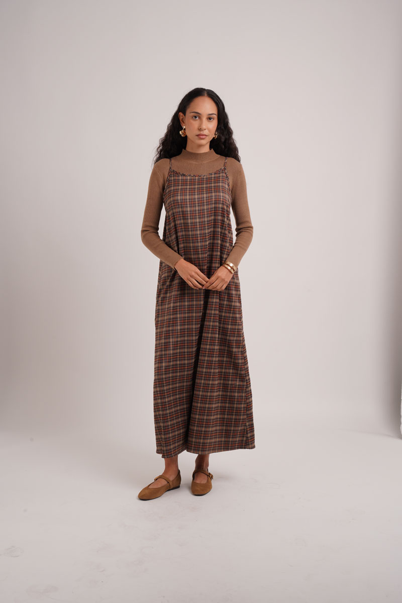 AliExpress AS AW26 Fashion Plaid slip dress match knit wide-rib cardigan Knit mockneck top woman clothes, view 5