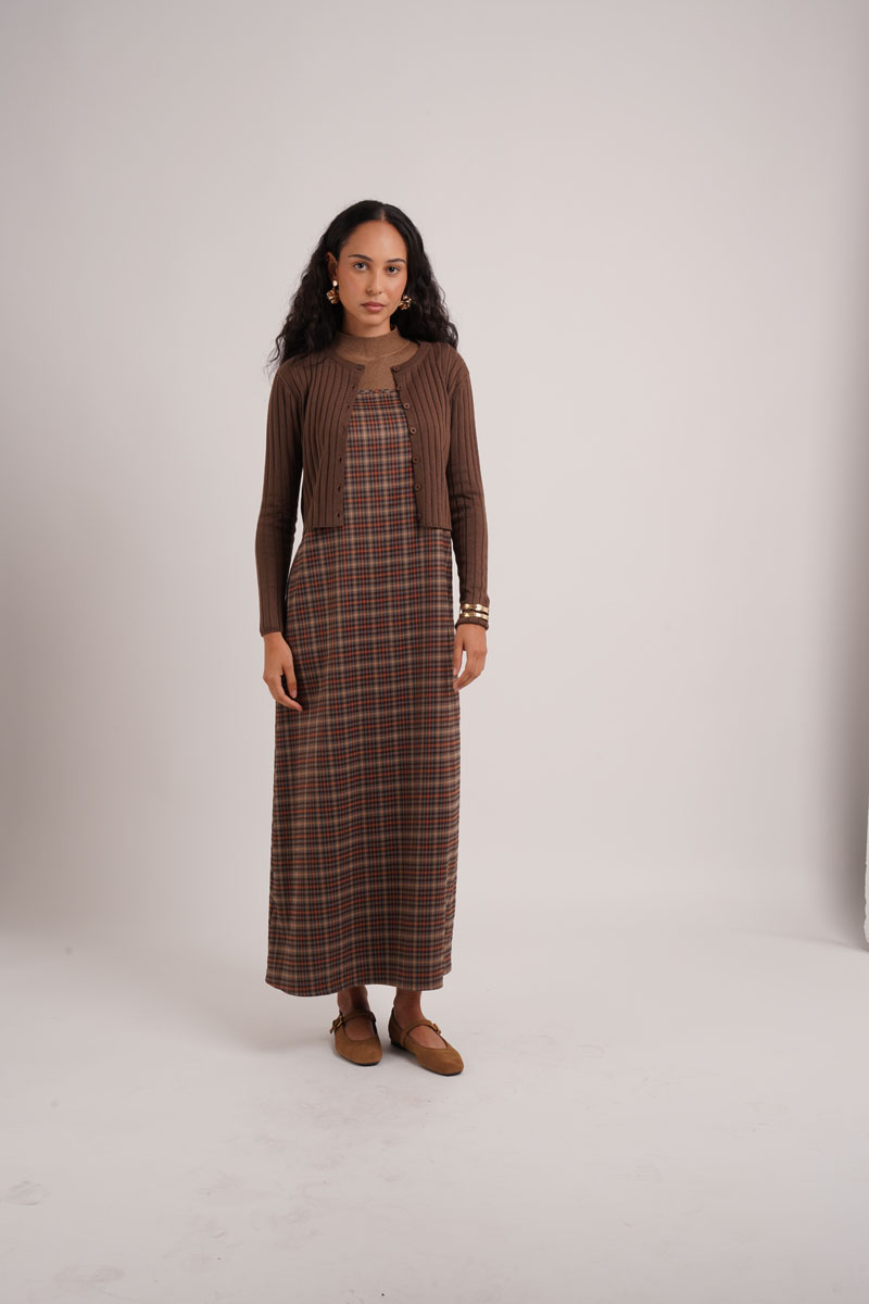 AliExpress AS AW26 Fashion Plaid slip dress match knit wide-rib cardigan Knit mockneck top woman clothes, view 6