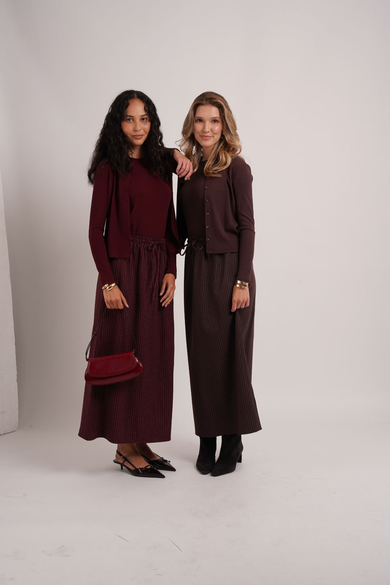 AliExpress AS AW26 Pinstripe collection woman clothes ribbing cardigan + Embroidery vest + Pinstripe slip dress+ Pinstripe skirt