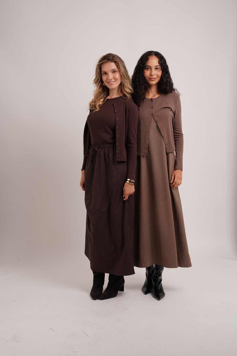 AliExpress AS AW26 Pinstripe collection woman clothes ribbing cardigan + Embroidery vest + Pinstripe slip dress+ Pinstripe skirt, view 2