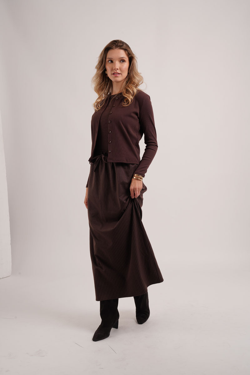 AliExpress AS AW26 Pinstripe collection woman clothes ribbing cardigan + Embroidery vest + Pinstripe slip dress+ Pinstripe skirt, view 3