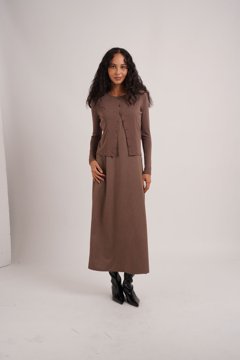 AliExpress AS AW26 Pinstripe collection woman clothes ribbing cardigan + Embroidery vest + Pinstripe slip dress+ Pinstripe skirt, view 5