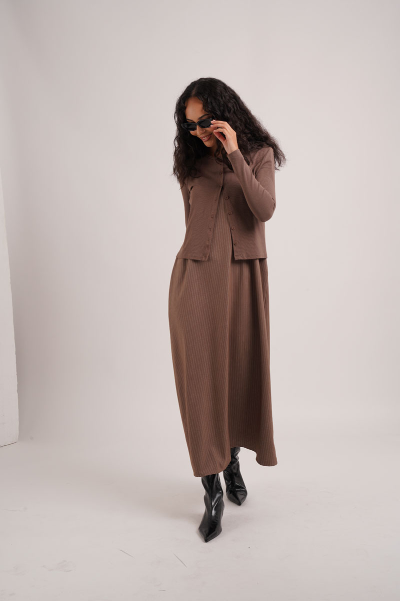 AliExpress AS AW26 Pinstripe collection woman clothes ribbing cardigan + Embroidery vest + Pinstripe slip dress+ Pinstripe skirt, view 6