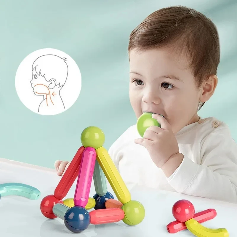 AliExpress Assembled Magnetic Building Blocks Cube Set Early Education Toys Brain Development Puzzle for Baby  Creative Magnetic Rod Toy, view 2