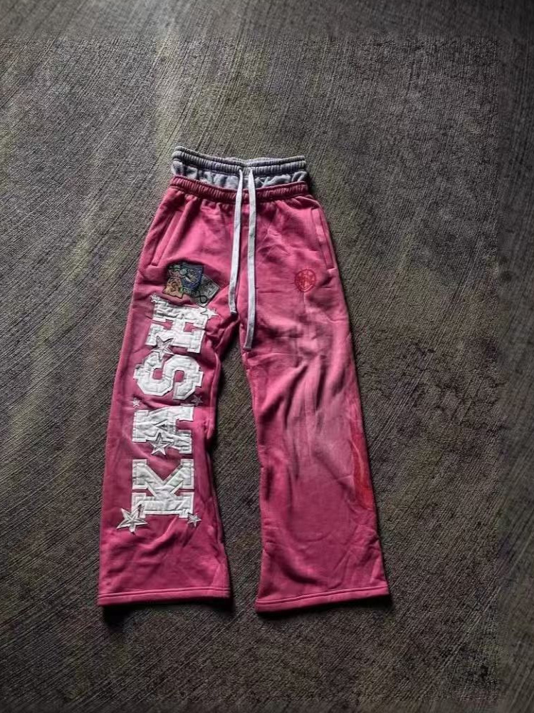 AliExpress Autumn and Winter Fashion High Street Ins Fashion Men's and Women's Loose Straight Embroidered Printed Casual Pants