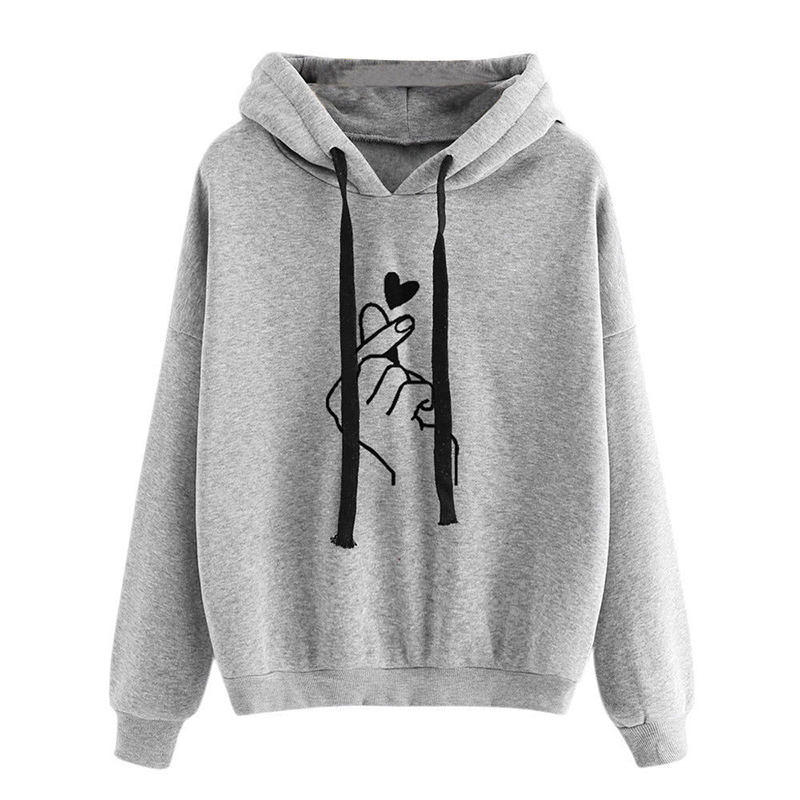 AliExpress Autumn Fleece Hoodie Solid Color Finger Heart Hooded Korean Fashion Sweatshirts Long Sleeve Top Drawstring Pockets Loose Hoodies, view 3