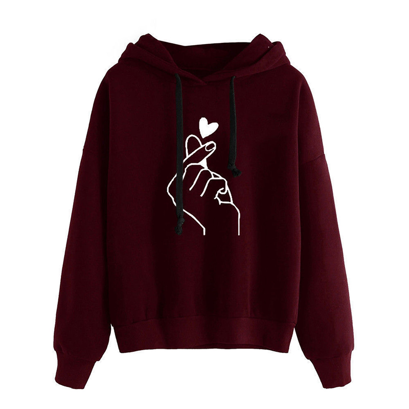 AliExpress Autumn Fleece Hoodie Solid Color Finger Heart Hooded Korean Fashion Sweatshirts Long Sleeve Top Drawstring Pockets Loose Hoodies, view 5
