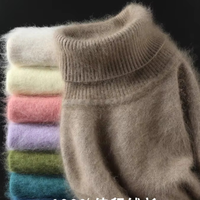 AliExpress Autumn Winter 100% Mink Cashmere Sweater Women Knitwear Pullover Thick Warm Solid Color Plus Size Base  High Lapel Clothing Tops