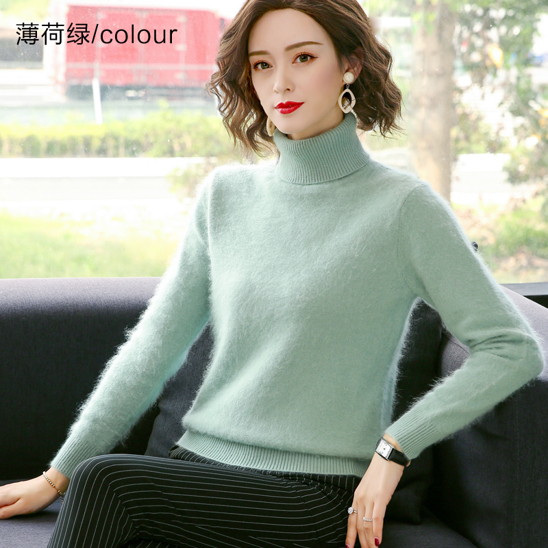 AliExpress Autumn Winter 100% Mink Cashmere Sweater Women Knitwear Pullover Thick Warm Solid Color Plus Size Base  High Lapel Clothing Tops, view 6