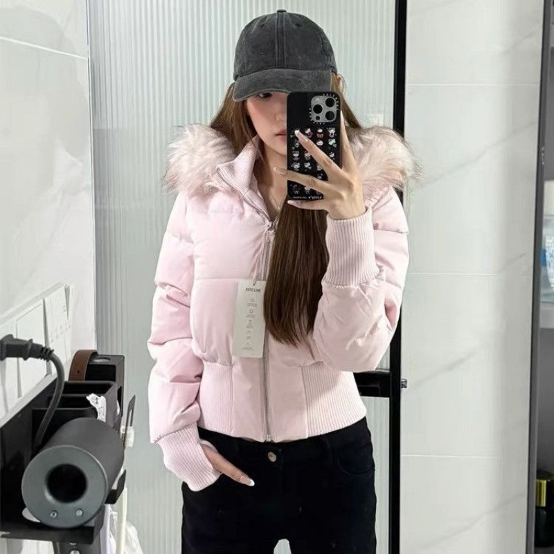 AliExpress Autumn Winter Fur Collar Hooded Cropped Puffer Jacket Women's Warm Cotton Padded Jacket Short Top Windproof Coat Y2K High Waist