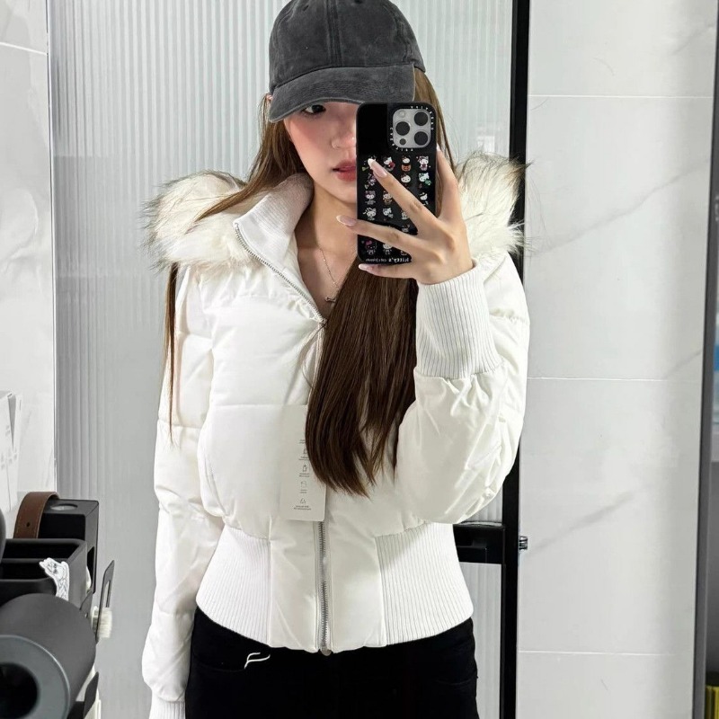 AliExpress Autumn Winter Fur Collar Hooded Cropped Puffer Jacket Women's Warm Cotton Padded Jacket Short Top Windproof Coat Y2K High Waist, view 2