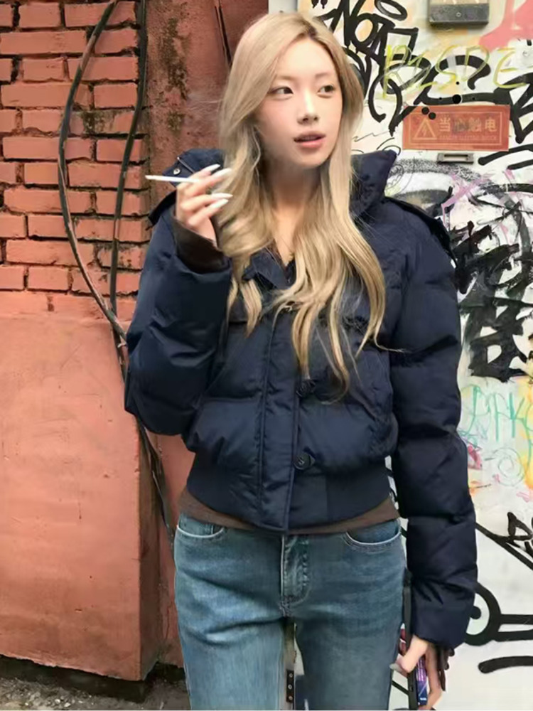 AliExpress Autumn Winter Fur Hooded Jacket Women Outerwear Thick Dowon Cotton Padded Slim Short Parkas Female Cropped Puffer Bubble Coat, view 3