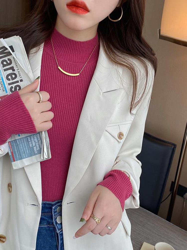 AliExpress Autumn Winter Mock Neck Women Sweater Vintage Basic Solid Knitted Korean Tops Casual Slim Pullover Sweaters Simple Chic Jumpers, view 4