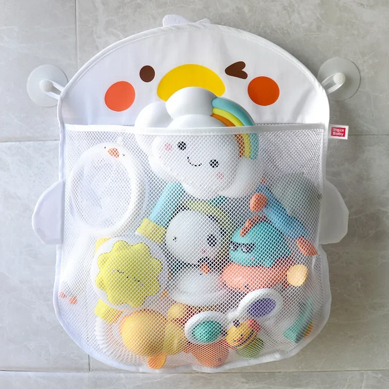 AliExpress Baby Bath Toy Storage Bag Cartoon Cute Duck Mesh Quick Drying Bathroom Bath Bag with Suction Cup Drying Hanging Bag