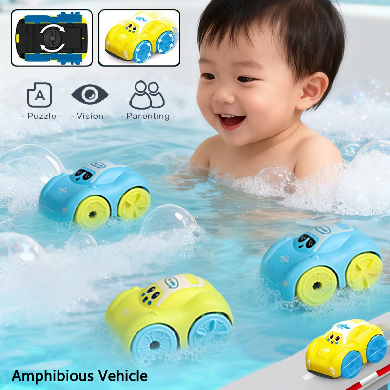 AliExpress Baby Bath Toys Amphibious Cars Bathroom Floating Clockwork Toy Car Children Bathing Cartoon Swimming Water Playing Toy for Kids