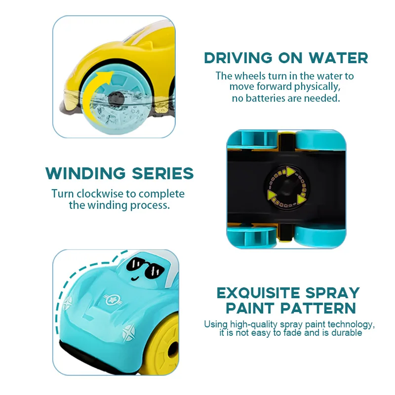 AliExpress Baby Bath Toys Amphibious Cars Bathroom Floating Clockwork Toy Car Children Bathing Cartoon Swimming Water Playing Toy for Kids, view 6