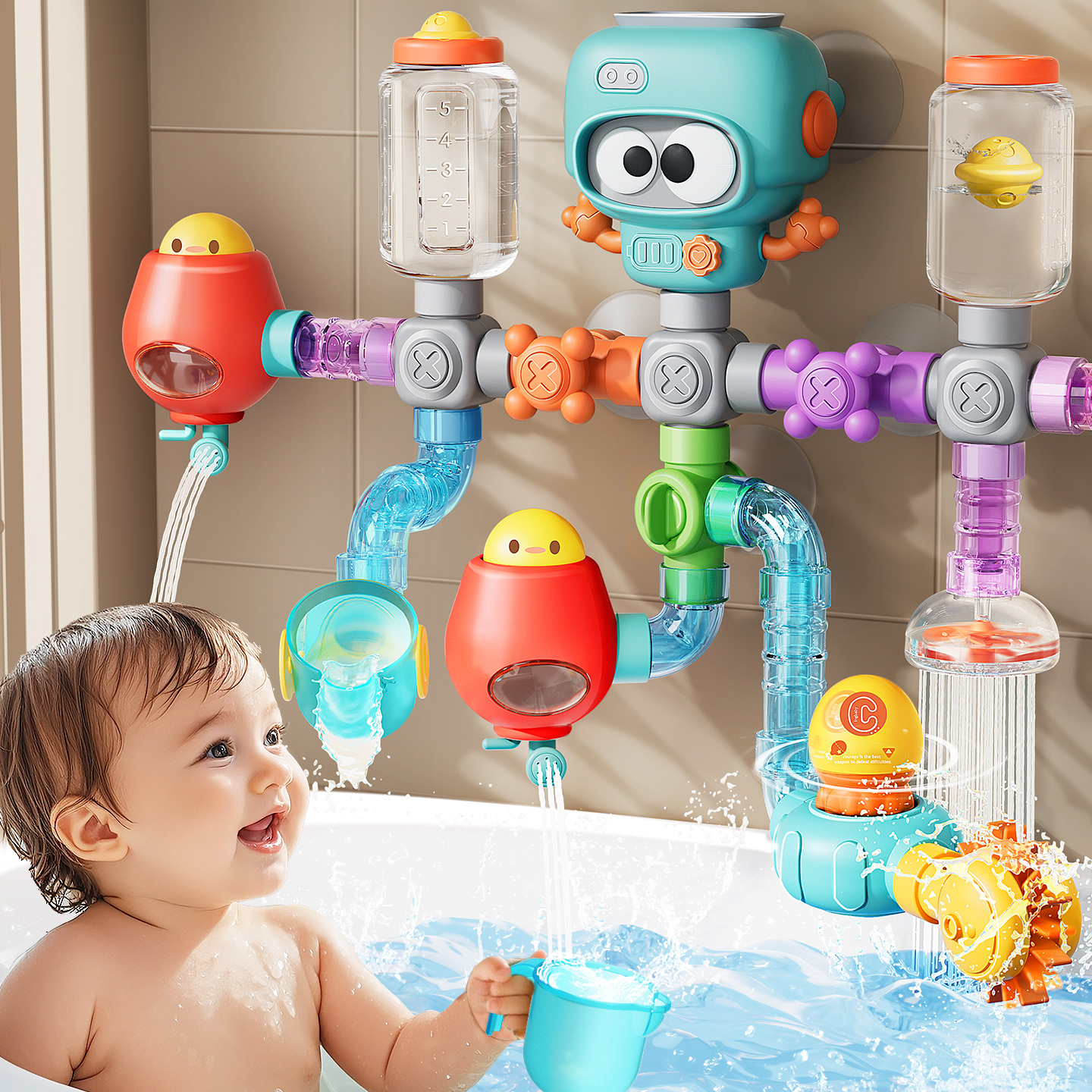 AliExpress Baby Bath Toys with Strong Suction Cups Tubes Spinner Squirt Water Game Set Toddlers Kids Shower Pool for 3 Years Children Gifts, view 2