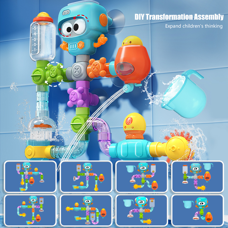 AliExpress Baby Bath Toys with Strong Suction Cups Tubes Spinner Squirt Water Game Set Toddlers Kids Shower Pool for 3 Years Children Gifts, view 3