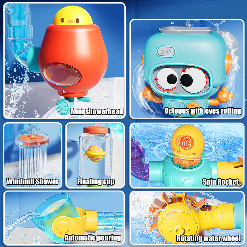 AliExpress Baby Bath Toys with Strong Suction Cups Tubes Spinner Squirt Water Game Set Toddlers Kids Shower Pool for 3 Years Children Gifts, view 4
