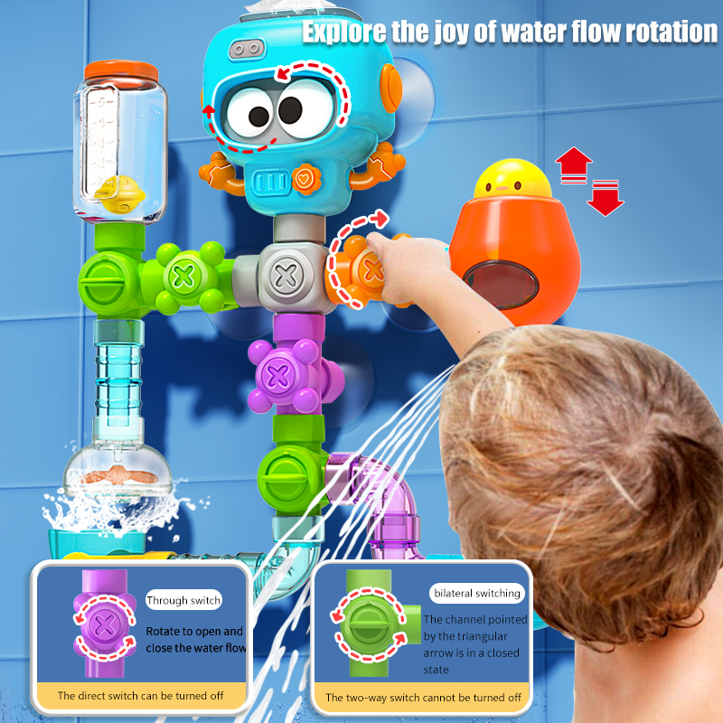 AliExpress Baby Bath Toys with Strong Suction Cups Tubes Spinner Squirt Water Game Set Toddlers Kids Shower Pool for 3 Years Children Gifts, view 5