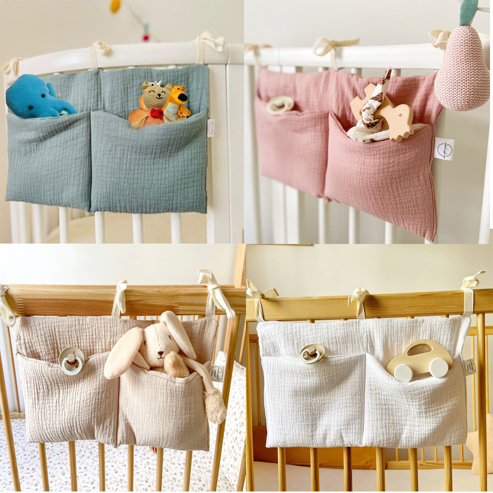 AliExpress Baby Crib Organizer Cot Caddy Bed Storage Bag 2 Pockets Bedside Hanging Diaper Nursery Toys Bag Diapers Stroller Organize