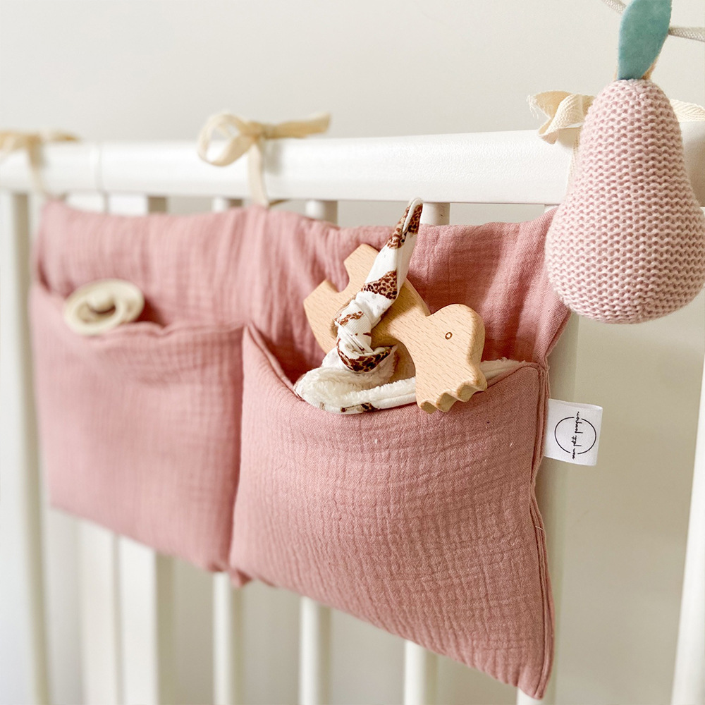 AliExpress Baby Crib Organizer Cot Caddy Bed Storage Bag 2 Pockets Bedside Hanging Diaper Nursery Toys Bag Diapers Stroller Organize, view 5