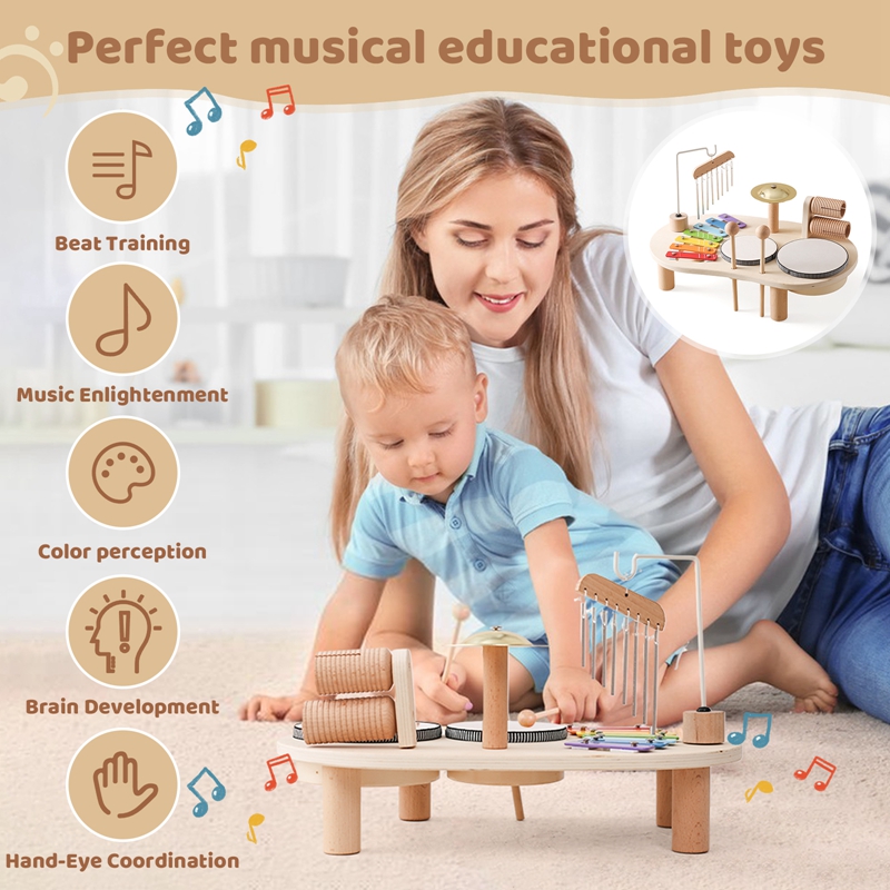 AliExpress Baby Educational Toys Wooden Aeolian Bells Montessori Children's Musical Toys Xylophone Newborn Birthday Gifts Music Table Toys, view 2