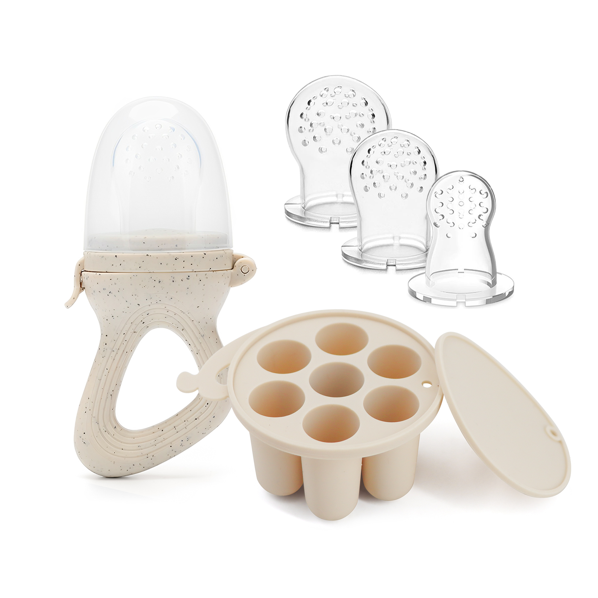 AliExpress Baby Fruit Feeder Teether Pacifier with Baby Food Freezer Tray Set Silicone Freezable Teether for Fruit Purees Self Feeding